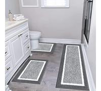 Pauwer Lot de 3 Tapis de Bain Absorbant, Microfibre Tapis Salle de Bain et Tapis Toilette Antidérapant Lavables en Machine, Extra Epais Ensemble Tapis de Douche pour Salle de Bain, Baignoire, Douche