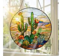 Pavemlo Cactus Attrape-Soleil en Vitrail, Décoration De Fenêtre Suspendue Plantes Attrape-Soleil Artisanal, Idéal pour Décorer Un Jardin, L'intérieur Ou L'extérieur, Cadeau De Noël 20 X 20 cm