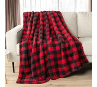 PAVILIA Couverture à Carreaux Buffalo Noir et Rouge pour canapé | Couverture Polaire à Poils Longs | Peluche, Duveteuse, Confortable, Chaude en Microfibre à Carreaux, 152,4 x 203,2 cm, lit Une Place