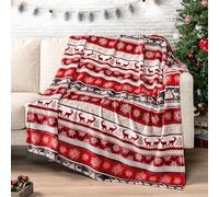 PAVILIA Couverture de Noël | Couverture Polaire Douce, pelucheuse et Chaude pour Les Vacances de Noël, Motif Renne et Flocons de Neige, 127 x 152,4 cm (Rouge de Noël)