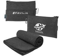 PAVILIA Couverture de Voyage compacte, Sac Pliable en Polaire Douce, Ensemble de Coussins Portables en Avion, Voyage en Avion, Accessoires Cadeaux Essentiels de Voyage, Clip pour Sac à Dos, Noir