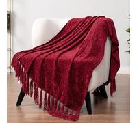 PAVILIA Couverture en Tricot Doux Bordeaux avec Franges à Pompons pour canapé, lit, Salon, Cadeau décoratif, 127 x 152 cm