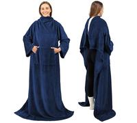 PAVILIA Couverture Polaire de qualité supérieure avec Manches | Chaude, Confortable, Extra Douce, Fonctionnelle, légère, Bleu Marine, Regular Pocket