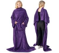PAVILIA Couverture polaire premium avec manches pour femmes, hommes, adultes, couverture portable chaude et confortable, jet super doux à manches avec bras, cadeau pour femmes, maman, épouse (violet