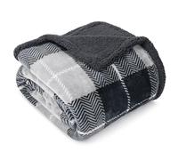 PAVILIA Couverture Sherpa à Carreaux Gris Anthracite pour canapé jumeau, Polaire en Flanelle pelucheuse, Cabine Douce et pelucheuse pour canapé-lit, Cadeau d'hiver Chaud et Confortable, 152,4 x 203,2