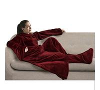 PAVILIA Couverture sherpa avec manches et poches de pieds pour adulte, couverture épaisse à enfiler, robe en polaire chaude et douillette, cadeau pour épouse, maman, rouge foncé