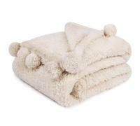 PAVILIA Couverture Sherpa crème pour canapé et lit - Ivoire Duveteuse, Douce, Confortable et Moelleuse avec Pompons - Beige, 152,4 x 203,2 cm