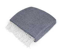 PAVILIA Couverture tricotée à Chevrons avec Franges - Jeté tricoté en Faux Cachemire avec Pompons pour canapé-lit, décoration de Ferme, Douce, légère et Confortable, 127 x 152,4 cm, à Chevrons - Bleu