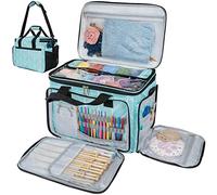 PAVILIA Grand Sac de Rangement pour Fil à Tricoter, Sac de Rangement pour Crochet, Sac de Projet de Tricot, Ensemble d'accessoires de Crochet, Cadeaux pour Les Amateurs de Crochet, Chevrons Bleu
