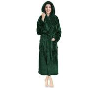 PAVILIA Peignoir à capuche en peluche douce pour femme | Peignoir à poils longs en polaire sherpa chaude et moelleuse, vert émeraude, Large-X-Large