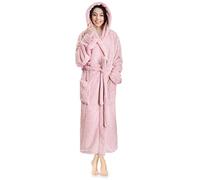PAVILIA Peignoir à capuche en peluche douce pour femme | Peignoir en polaire sherpa à poils longs, rose clair, XXL/3XL/ grande taille