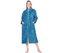 PAVILIA Peignoir à fermeture éclair pour femme - En sherpa - Avec fermeture éclair sur le devant - Chaud - Avec poches, bleu mer, Small-medium