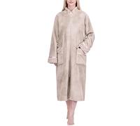 PAVILIA Peignoir de bain en polaire avec fermeture éclair sur le devant pour femme - Chaud - Avec poches, taupe, Large-X-Large