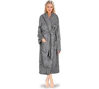 PAVILIA Peignoir de bain en polaire Sherpa à poils longs de qualité supérieure pour femme, Gris chiné, Large-X-Large