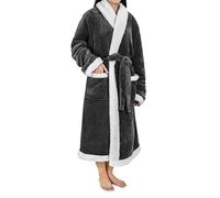 PAVILIA Peignoir en polaire douce pour femme, peignoir de bain chaud et moelleux, long peignoir de spa pour femme, Gris avec Sherpa, taille unique