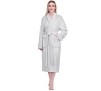 PAVILIA Peignoir long en polaire douce et moelleuse pour femme, gris clair, Large-X-Large