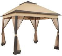 Pavillon 3,3 x 3,3 m - Pavillon de jardin pliable - Kaki - Réglable en hauteur - Résistant à l'eau et aux intempéries - Avec 4 moustiquaires - Double toit - Système Easy-Up