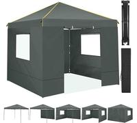 Pavillon 3x3 imperméable, stable et résistant à l'hiver, avec 4 panneaux latéraux, fenêtres en moustiquaire, 100% étanche et protection UV 50+, pavillon de jardin portable, couleur gris