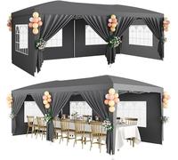 Pavillon 3x6, tente pliante pour événements avec 6 parois, pavillon de jardin avec structure métallique, protection UV, tissu Oxford 210D imperméable et fenêtres en PE, adapté à l'hiver, stable, haute