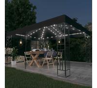 Pavillon avec double toit & guirlande lumineuse LED 3x4 m Anthracite