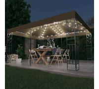 vidaXL Pavillon avec double toit et guirlande lumineuse LED 3x4 m Taupe