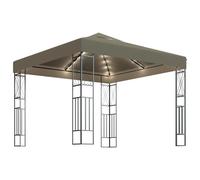 Pavillon avec guirlande lumineuse LED 3x3 m Taupe Tissu