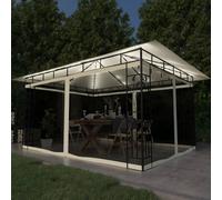 Pavillon avec moustiquaire & guirlande lumineuse LED 4x3x2,73m Blanc crème