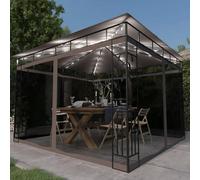Pavillon avec moustiquaire, tonnelle pliable, pergola, tente de réception, auvent de stand, tente de protection solaire, pavillon de jardin, pavillon barbecue, dimensions 3x3x2,73 m, couleur beige