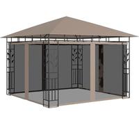 Pavillon avec moustiquaire, tonnelle pliable, pergola, tente de réception, auvent de stand, tente de protection solaire, pavillon de jardin, pavillon barbecue, dimensions 3x3x2,73 m, couleur beige, gr
