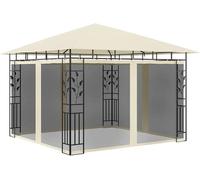 Pavillon avec moustiquaire, tonnelle pliable, pergola, tente de réception, auvent de stand, tente de soleil, pavillon de jardin, pavillon barbecue, dimensions 3x3x2,73 m, couleur crème, 180 g/m²