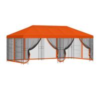 Pavillon avec parois latérales 6 x 3 m polyester orange et acier | Toit étanche, murs réglables en maille, circulation d'air, cadre en acier stable, jardin et terrasse