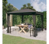 Pavillon avec parois latérales & double toit 3x3 m Anthracite