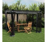 Pavillon avec parois latérales grises anthracite, 3x3 mètres, en acier. Tente pliante, pergola, tente de réception, marquise de stand, tente de protection solaire, pavillon de jardin, pavillon pour ba