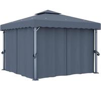 Pavillon avec rideau, pavillon pliable, pergola, tente de réception, auvent de stand, tente de soleil, pavillon de jardin, pavillon barbecue, 3x3 mètres, anthracite, aluminium