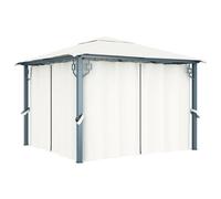Pavillon avec rideaux 300 x 300 cm Crème Aluminium