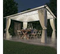 Pavillon avec rideaux & guirlande lumineuse LED 400x300 cm Crème Alu