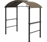 Pavillon barbecue 1,1 x 2,3 m, résistant aux intempéries, avec toit en polyester et tablettes latérales, pour barbecues jusqu'à 100 cm, en acier, couleur kaki