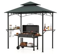 Pavillon barbecue COSTWAY résistant aux intempéries, abri barbecue avec double toit, étagères latérales et 7 crochets, abri barbecue pavillon avec structure métallique, 240 x 151 x 255 cm, gris