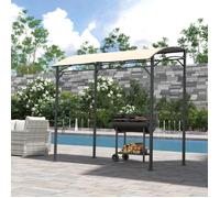 Pavillon Barbecue Polyester Beige, Abri Grill Courbe FloraGrace, Pour Exterieur, 10 Crochets Inclus, 215x150x220cm