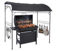 Pavillon barbecue Relaxdays, H x L x P : 220 x 220 x 150 cm, 8 crochets, métal, polyester, abri barbecue de jardin, tente barbecue, anthracite