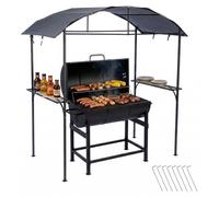 Pavillon barbecue Relaxdays, H x l x P : 230 x 210 x 116 cm, avec étagères latérales, métal, polyester, abri barbecue de jardin, anthracite