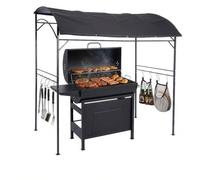 Pavillon barbecue Relaxdays, HxLxP: 220 x 220 x 150 cm, 8 crochets, métal, polyester, abri barbecue jardin, anthracite