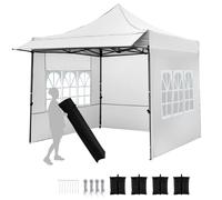 Pavillon COSTWAY 3 x 3 m, pavillon de jardin « pop-up » avec 3 parois latérales, 4 sacs de sable et un sac de transport à roulettes. Pavillon pliable à 3 niveaux de hauteur réglables. Tente de fête et