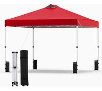 Pavillon COSTWAY 3 x 3 m, pavillon pliable pop-up résistant à l'hiver, pavillon de jardin avec 4 sacs de sable, sardines, cordes et sac de transport, tente de réception, protection solaire, rouge