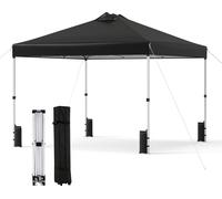 Pavillon COSTWAY 3 x 3 m, pavillon pliable pop-up résistant à l'hiver, pavillon de jardin avec 4 sacs de sable, sardines, cordes et sac à roulettes, tente de réception, protection solaire, noir