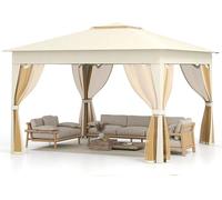 Pavillon de 3,4 x 3,4 mètres, modèle pop-up pliable, avec 4 moustiquaires et double toit. Pavillon de jardin étanche, stable et résistant aux intempéries, incluant une sacoche de transport. Tente de r