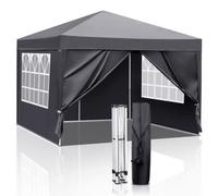 Pavillon de 3 x 3 mètres, imperméable, avec protection UV 50+, comprenant 4 panneaux latéraux, de couleur gris foncé