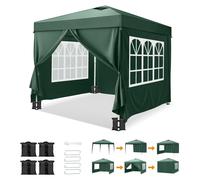 Pavillon de 3 x 3 mètres, imperméable, avec protection UV 50+, comprenant 4 panneaux latéraux et 4 sacs de sable. Couleur : vert