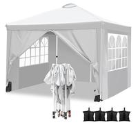 Pavillon de 3x3 mètres, de couleur blanche, avec 4 panneaux latéraux