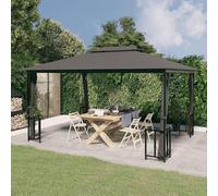 Pavillon de 3x4 mètres avec parois latérales et toit double, de couleur anthracite. Pergola pour jardin, terrasse. Abri pour les rassemblements familiaux et diverses activités en extérieur. Peut être